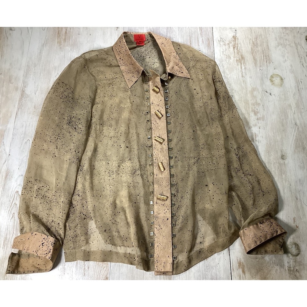 Very Vera Golden Silk Shirt With Embellishments Women's XL Luxury Business